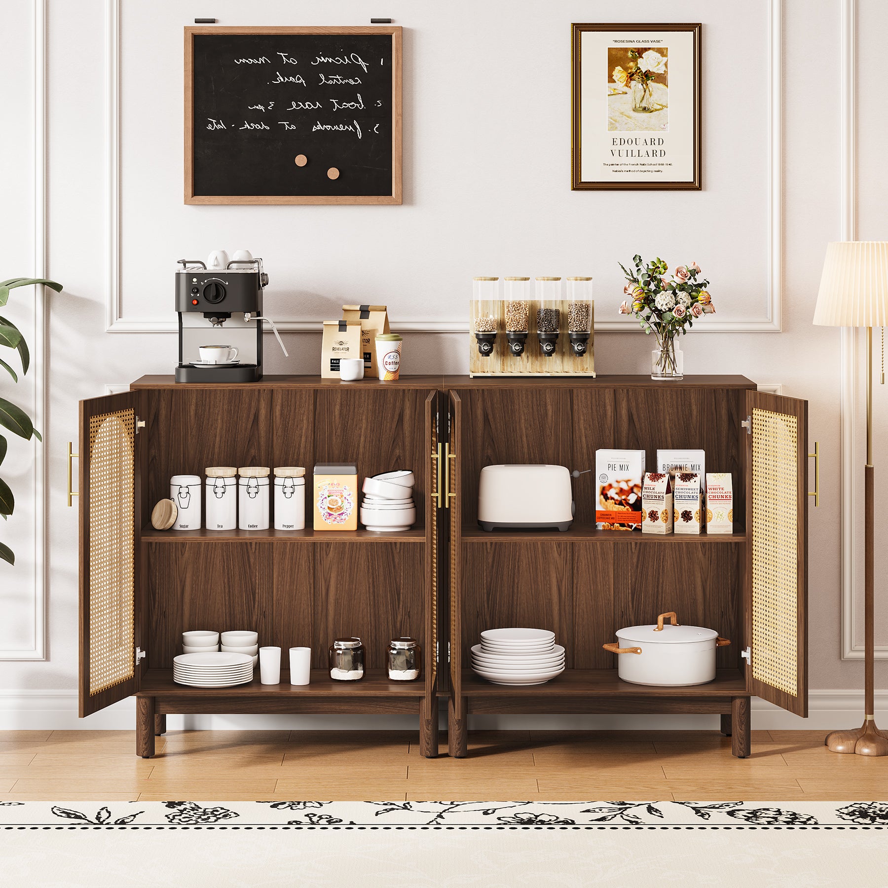 59" Sideboard Buffet Cabinet with Handmade Rattan Doors